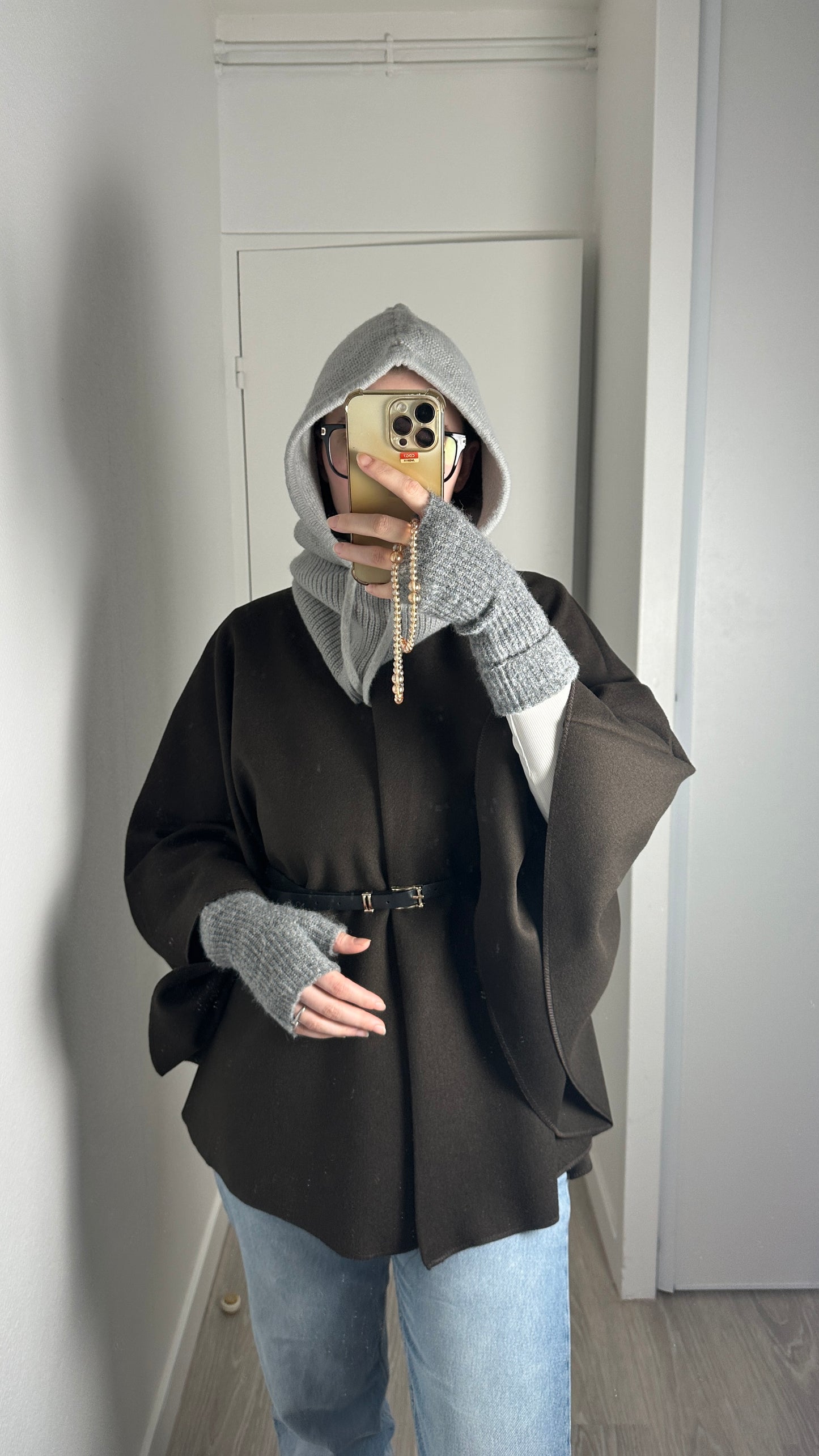 Cape poncho ceinturé Chocolat