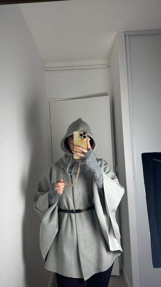 Cape poncho ceinturé Gris