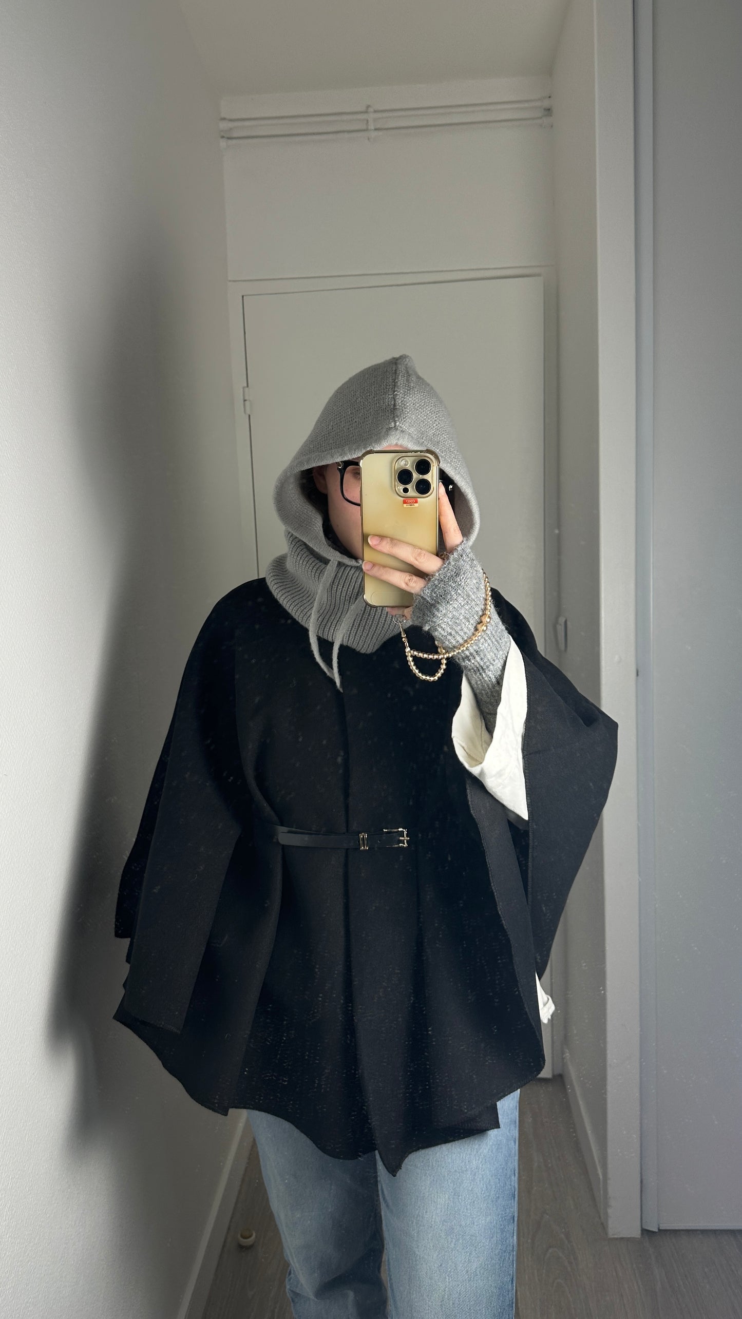 Cape poncho ceinturé Noir