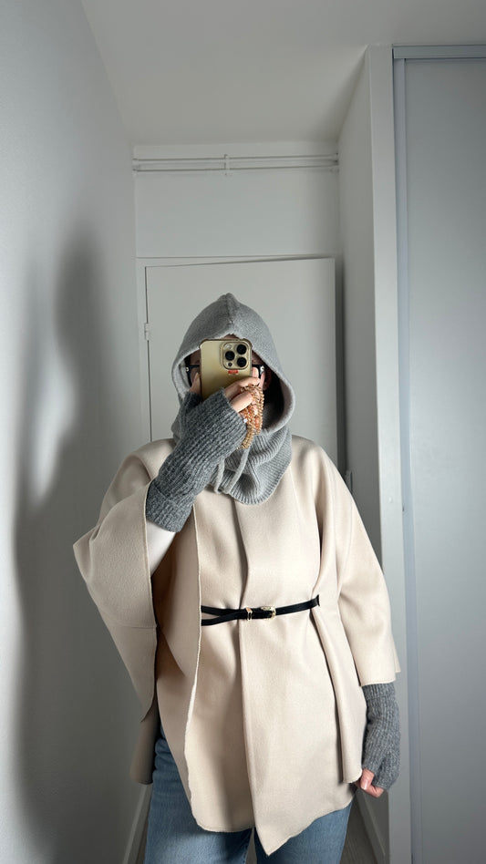 Cape poncho ceinturé Beige