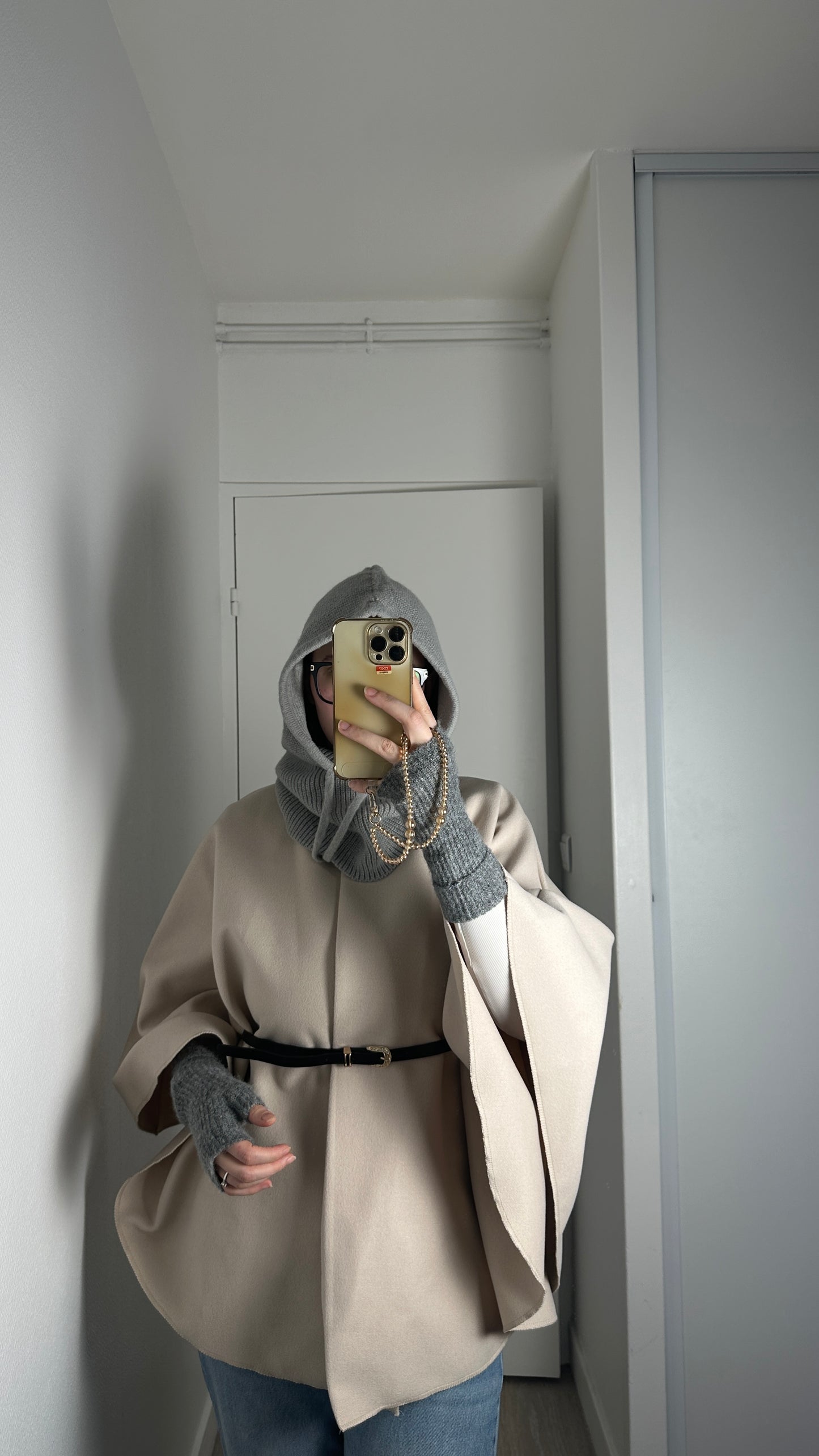 Cape poncho ceinturé Beige