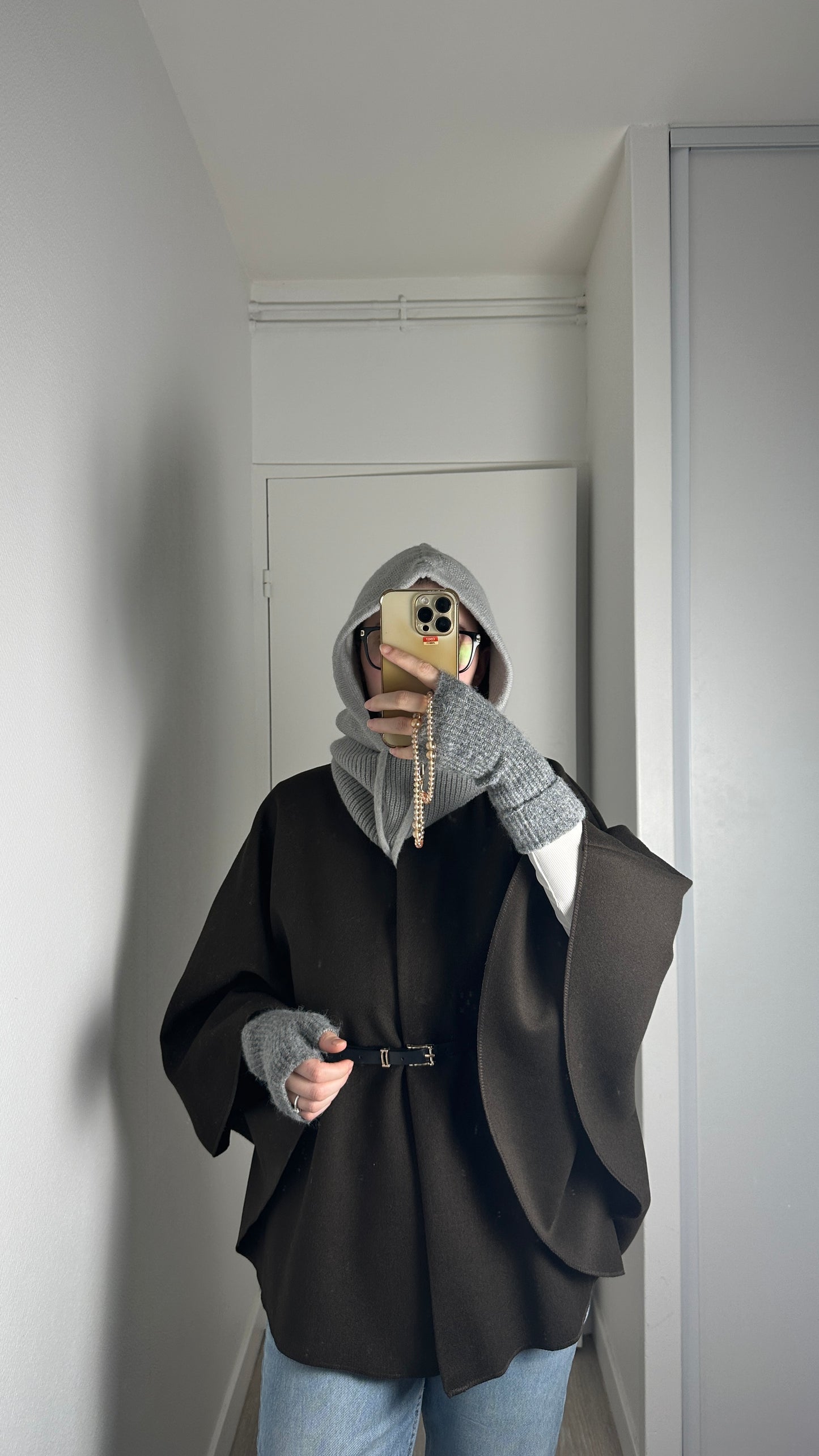 Cape poncho ceinturé Chocolat