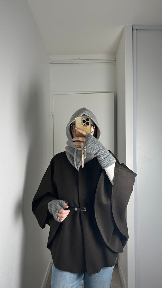 Cape poncho ceinturé Chocolat